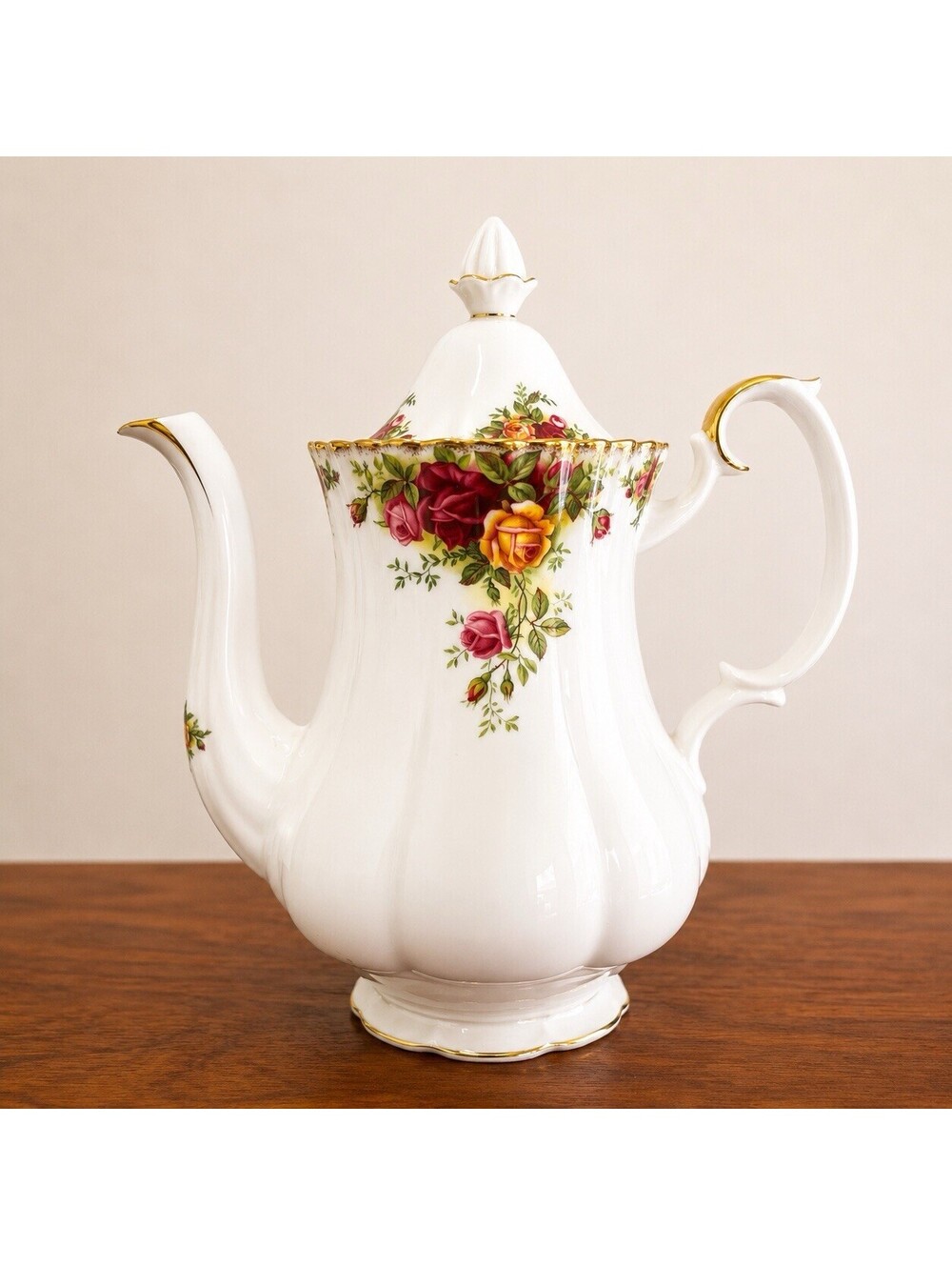 Royal Albert Old Country Roses 10” Coffee Pot Teapot Lid 22K Gold Bone China